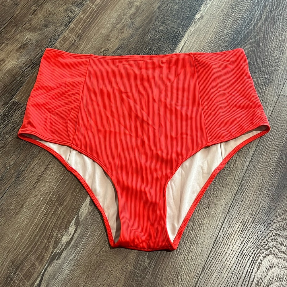 Kortni Jeane High Waisted Bottoms- Ribbed Lava Red
